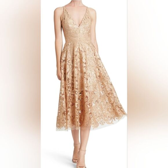 Dress The Population Blair Embellished  Cocktail Dress NWT size small Gold - Picture 1 of 6